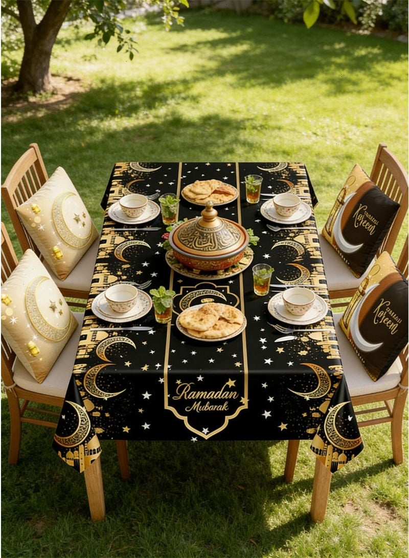 زينة رمضان، مفرش طاولة أنيق (140×180 سم) ومجموعة أغطية وسائد متناسقة، زينة طاولة رمضان، هدية رمضان المثالية - Image 1